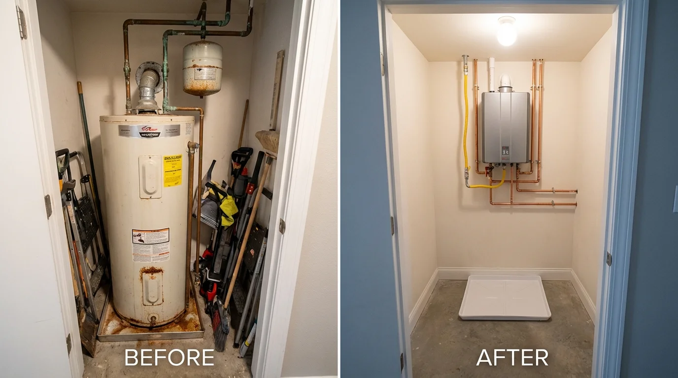 Tank water heater versus wall-mounted tankless unit comparison for Allentown, NJ homeowners