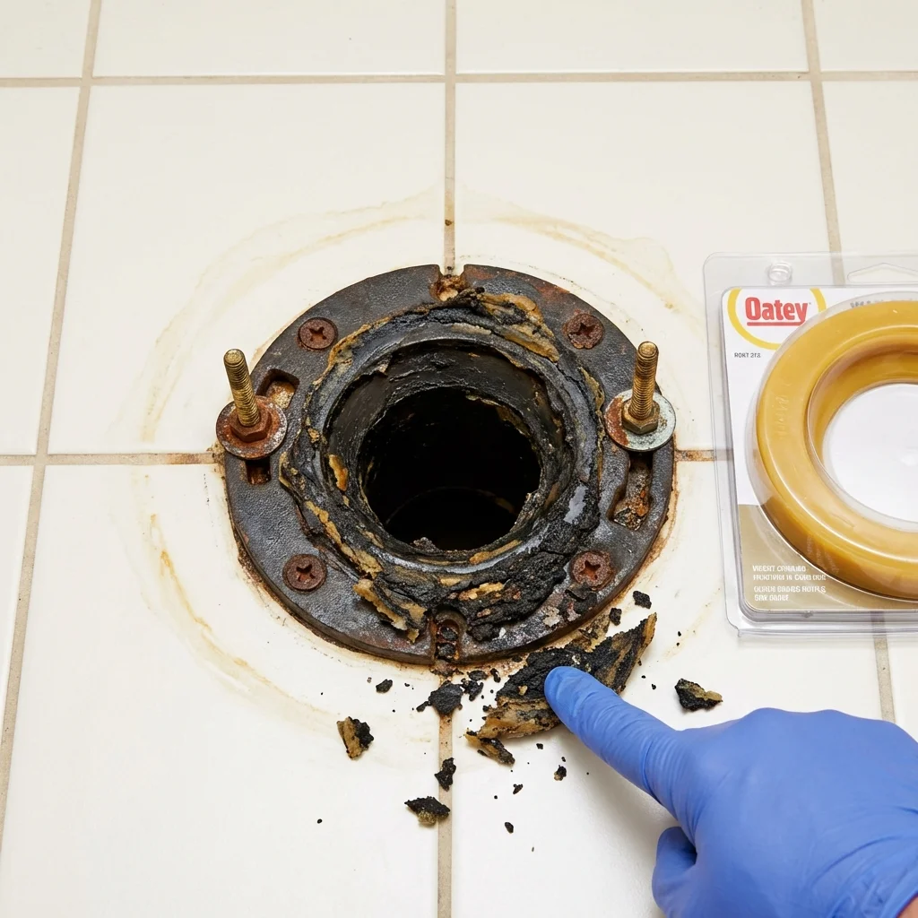 Failed wax ring showing water seepage at the base of a toilet in a Allentown, NJ home